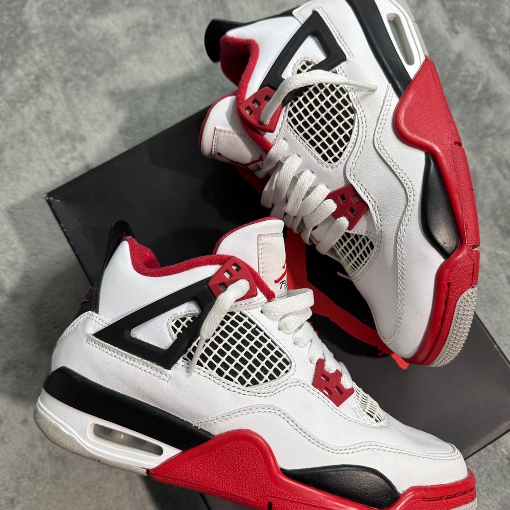 Air Jordan 4 Retro GS Fire Red White Black 408452-160 Size 4.5Y Womens 6 OG BOX - Picture 2 of 10